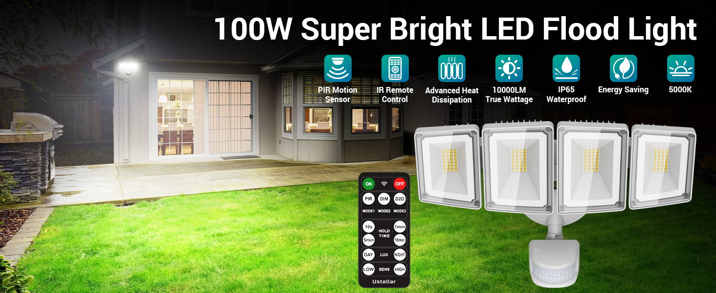 USTELLAR 100W Motion Sensor Security Light 2 Pack Ustellar